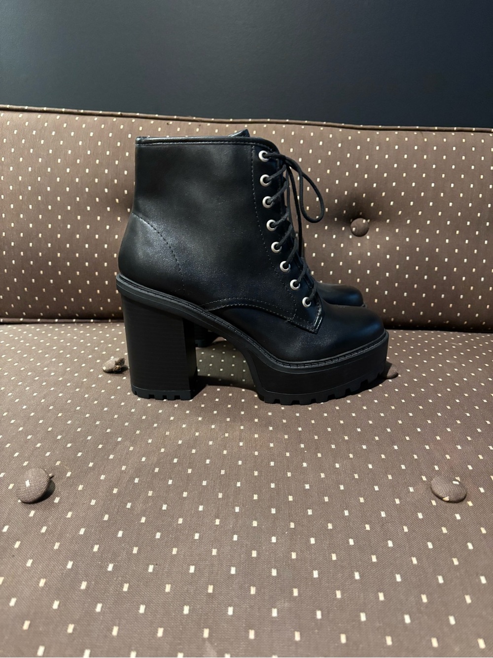 Soda Black Lace-Up Chunky Platform Ankle Boots